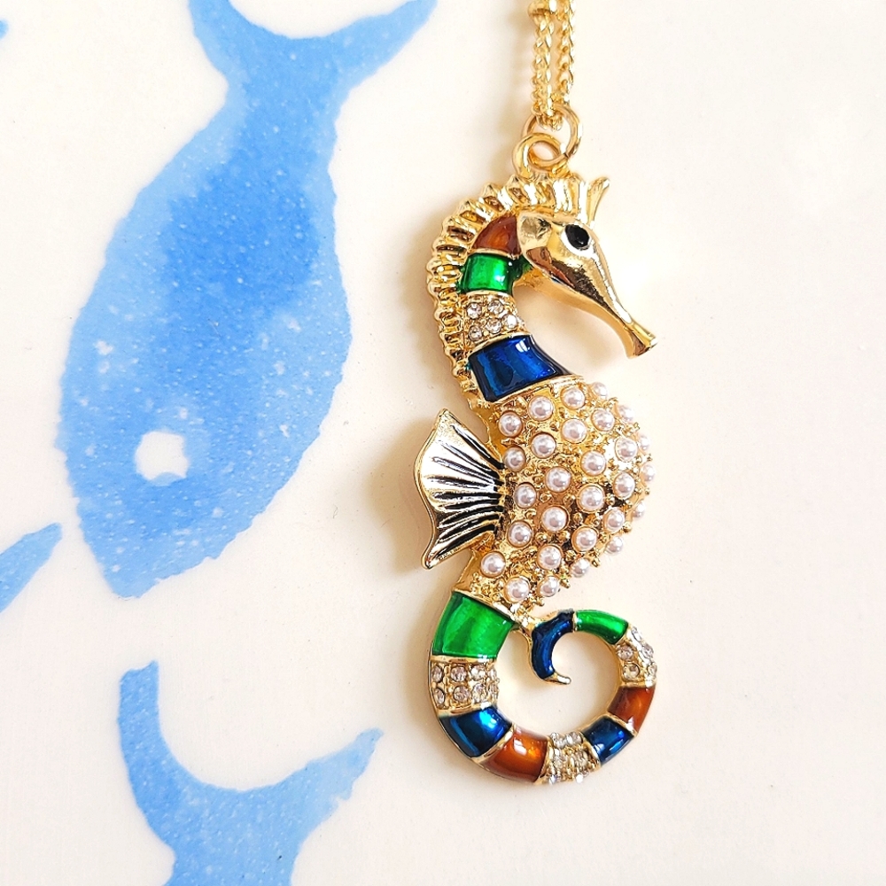 Bejeweled Seahorse Pendant Necklace NWT